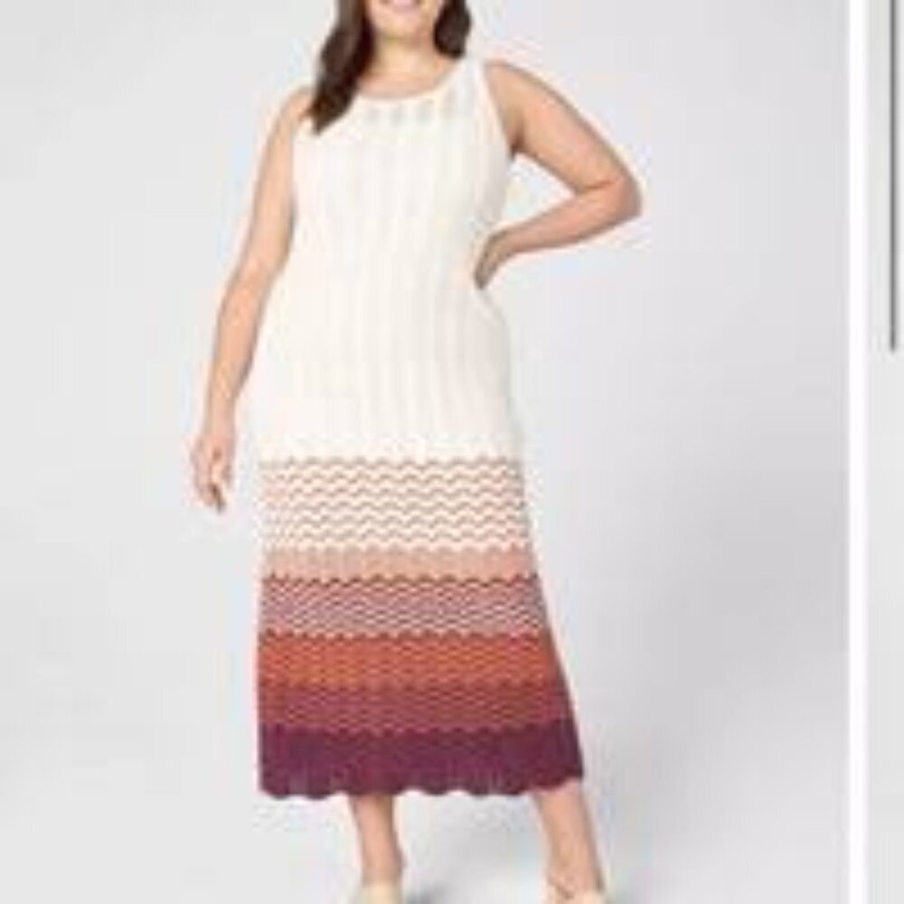 ✅ NWT LANE BRYANT Eco-Friendly Chevron Stripe Sweater Dress SIZE 14/16 CREAM